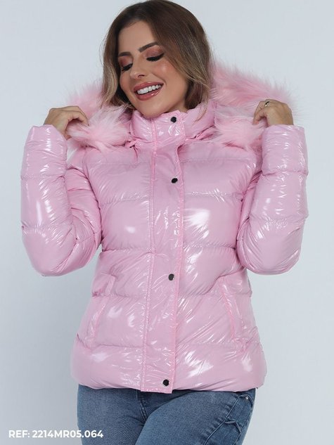 Metalizada Jaqueta Couro Rosa Jaqueta Feminina Nylon Puffer