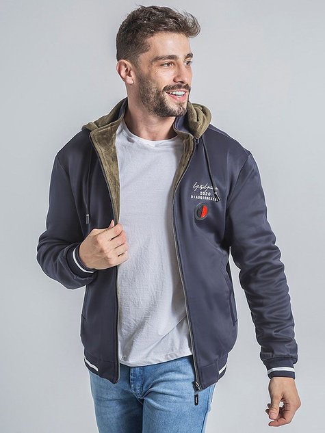 Jaqueta Masculina Nylon Dupla Face Capuz Removível