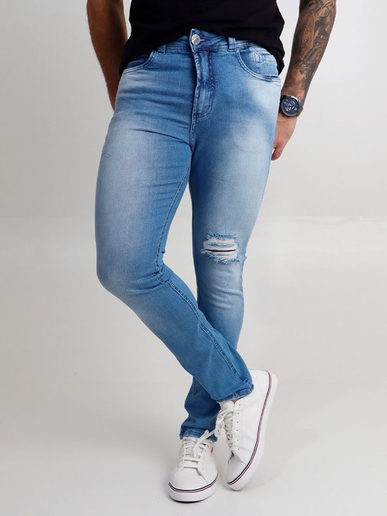 Calça Masculina Jeans Super Skinny Destroyed (Azul Claro)