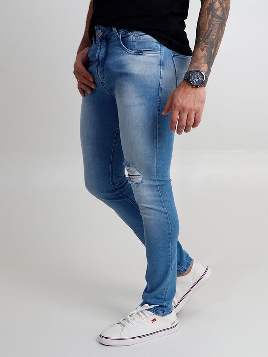 Calça Masculina Jeans Super Skinny Destroyed (Azul Claro)