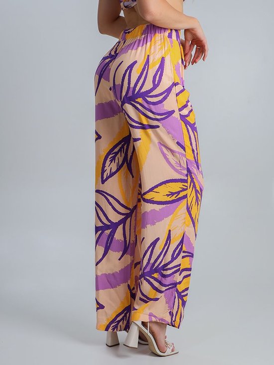 Calça Feminina Tecido Pantalona Estampa Floral (Amarelo)