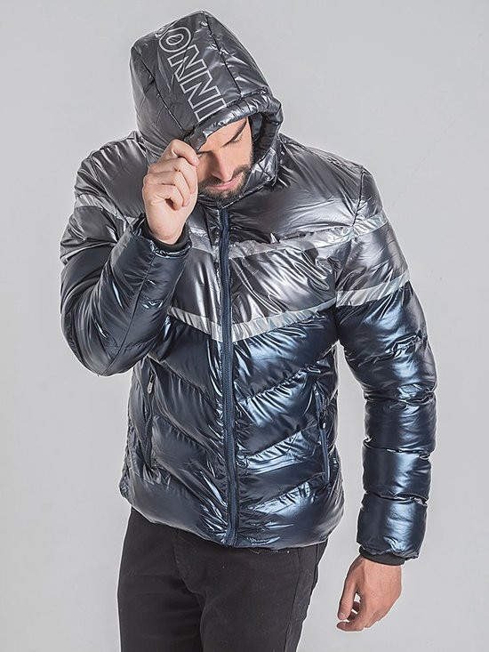 Jaqueta Masculina Nylon Metalizada Puffer Azul
