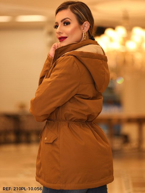 Parka Feminina Nylon Dupla Face Impermeável Marrom