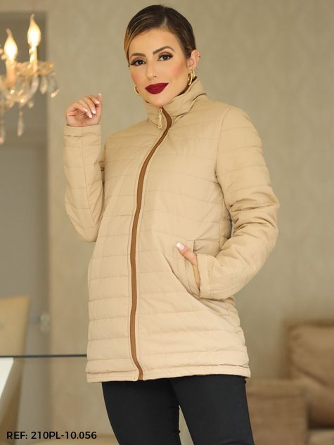 Parka Feminina Nylon Dupla Face Impermeável Marrom