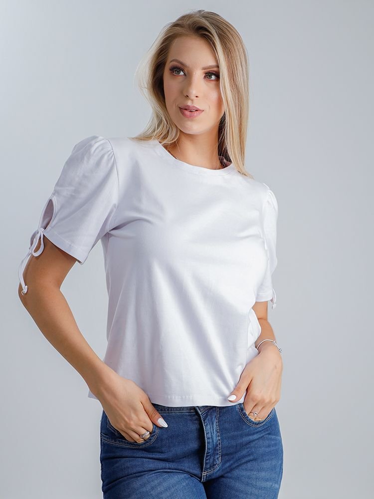 Camiseta T-Shirt Feminina Manga Curta Amarração (Branco)