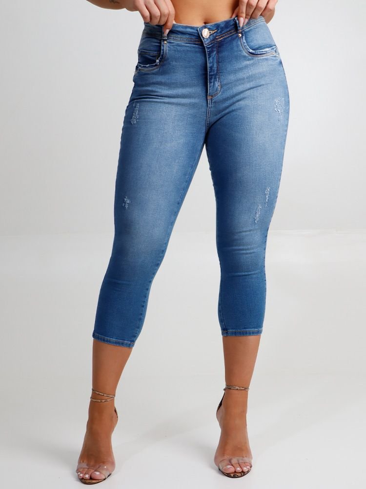 Calça Feminina Jeans Capri Modeladora Confort Elástano
