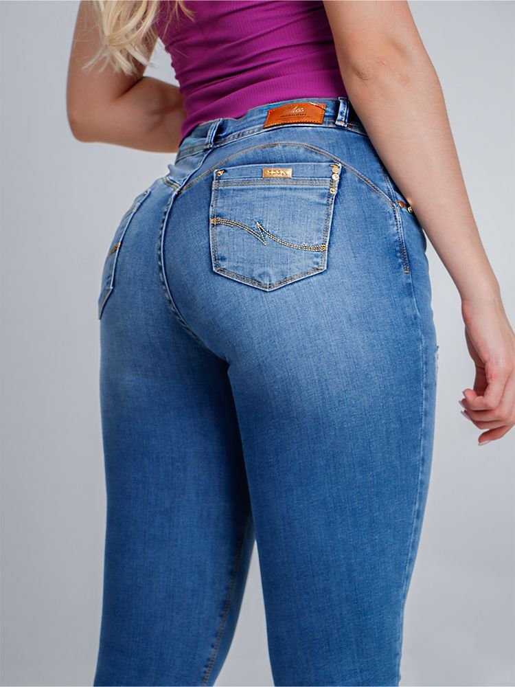Cal&ccedil;a Feminina Jeans Cropped Pu&iacute;dos Modeladora Imagem 3