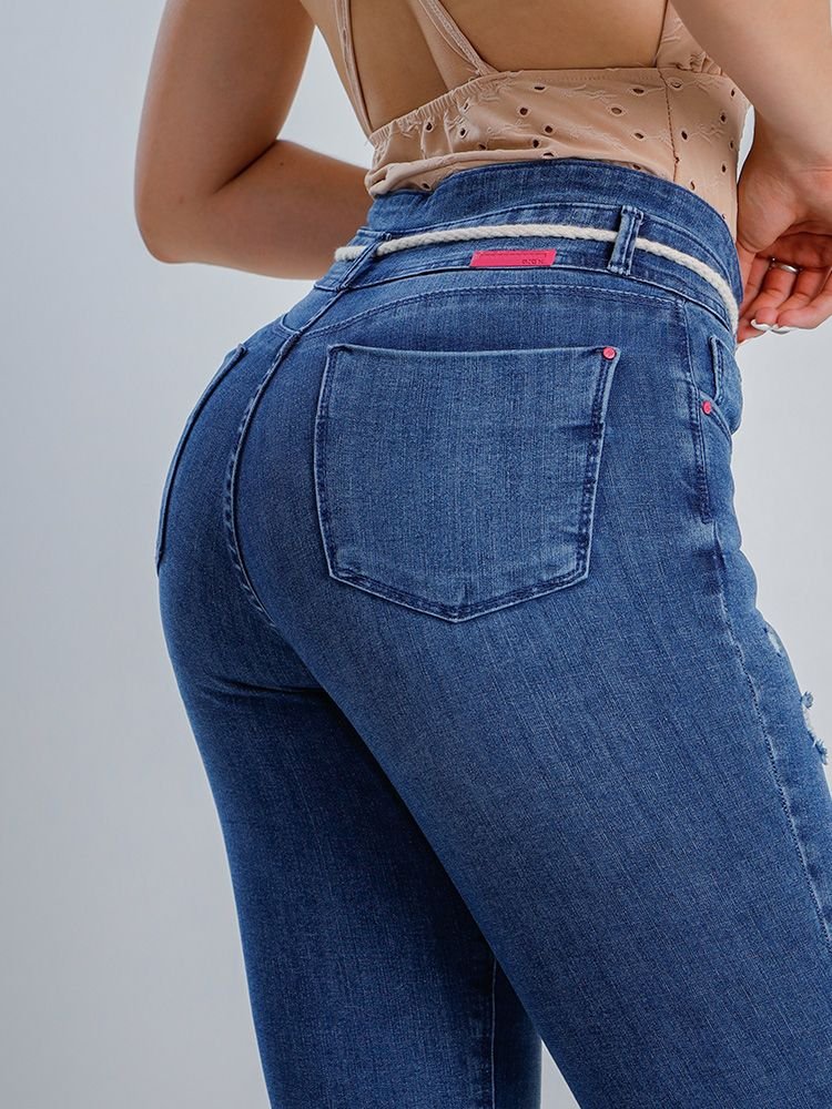 Calça Feminina Jeans Cropped Juliana 2 Botões Cordão Safira Imagem 3