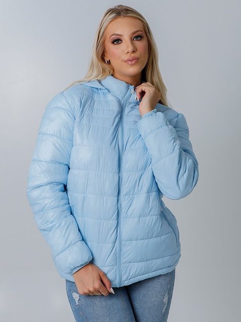 Jaqueta Feminina Nylon Puffer Capuz e Bolso de Zíper