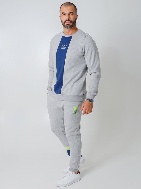 Conjunto Masculino Moletom Inverno Faixa Cores Gola O (Cinza)
