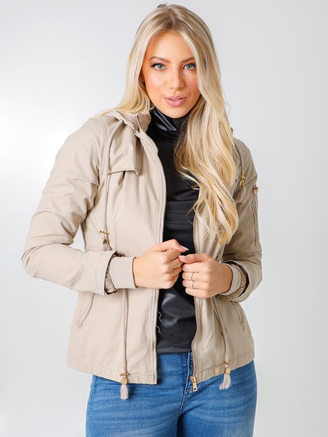 Parka Feminina Curta Couro Sintético Punho Elástico