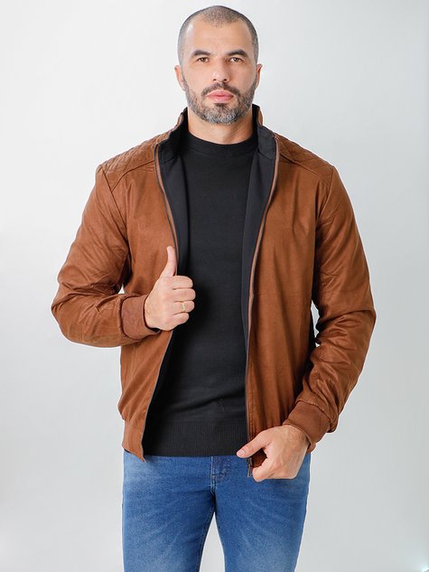 Jaqueta Masculina Camurça e Nylon Dupla Face (Caramelo)
