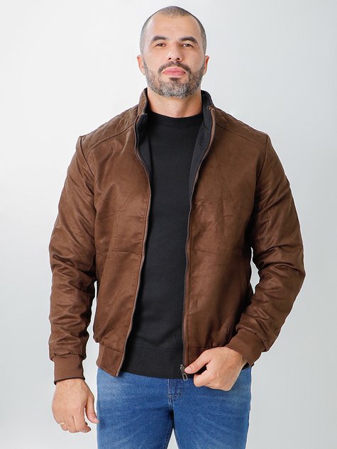 Jaqueta Masculina Camurça e Nylon Dupla Face (Marrom)