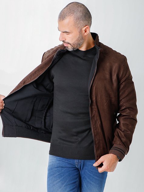 Jaqueta Masculina Nylon Dupla Face Elástico na Barra (Marrom)