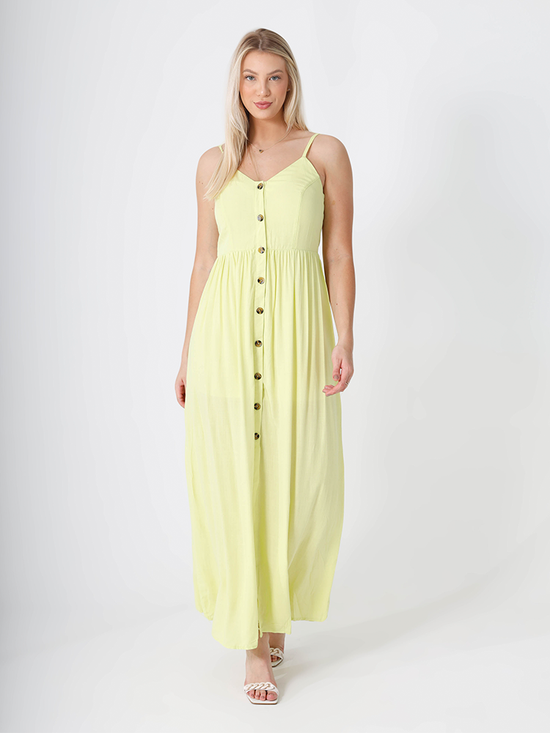 Vestido Feminino Longo Fenda Frontal Alça Ajustável (Amarelo)