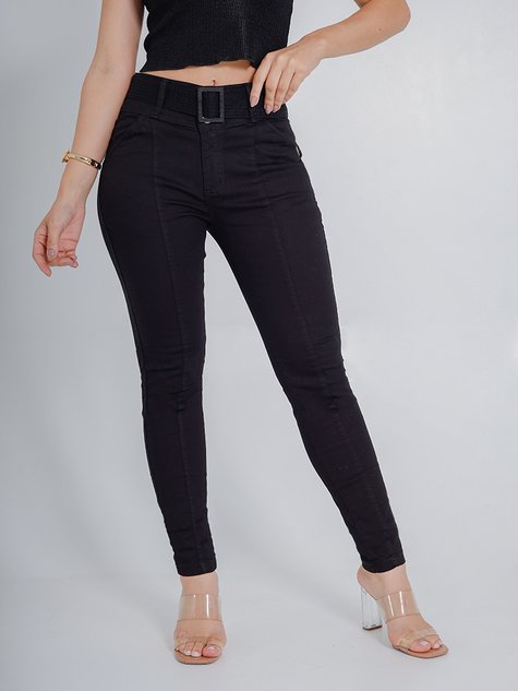 Calça Jeans Cinto Preto Feminino Calça Feminina Sarja Cigarrete
