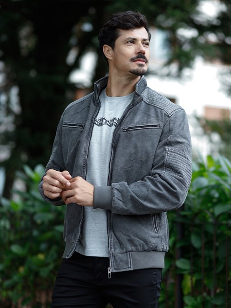 Jaqueta Masculina Sarja Zíper e Punho (Grafite)