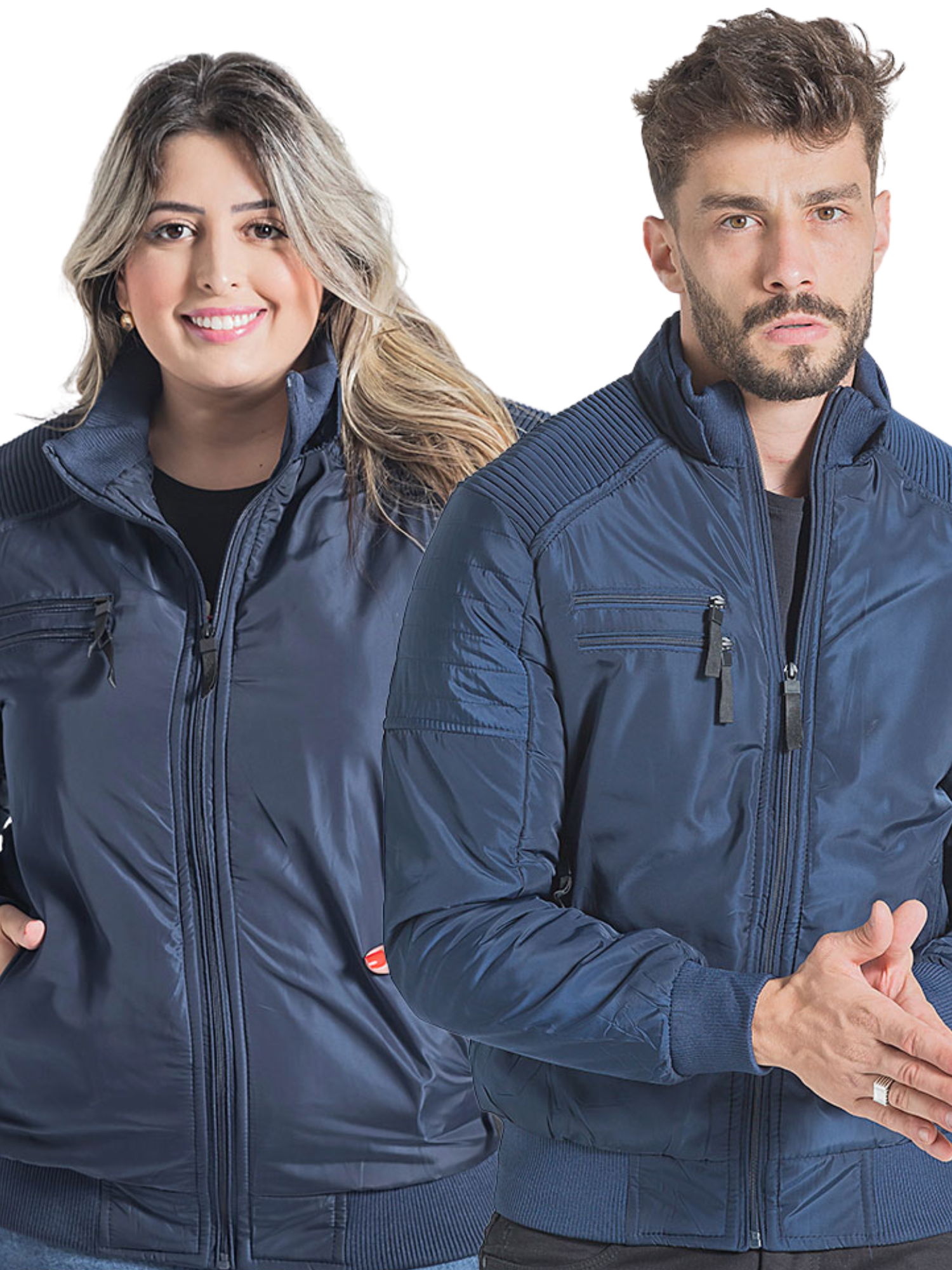 nyalon Jaqueta Unissex Nylon Plus Size Dupli Zíper Frontal (Azul)