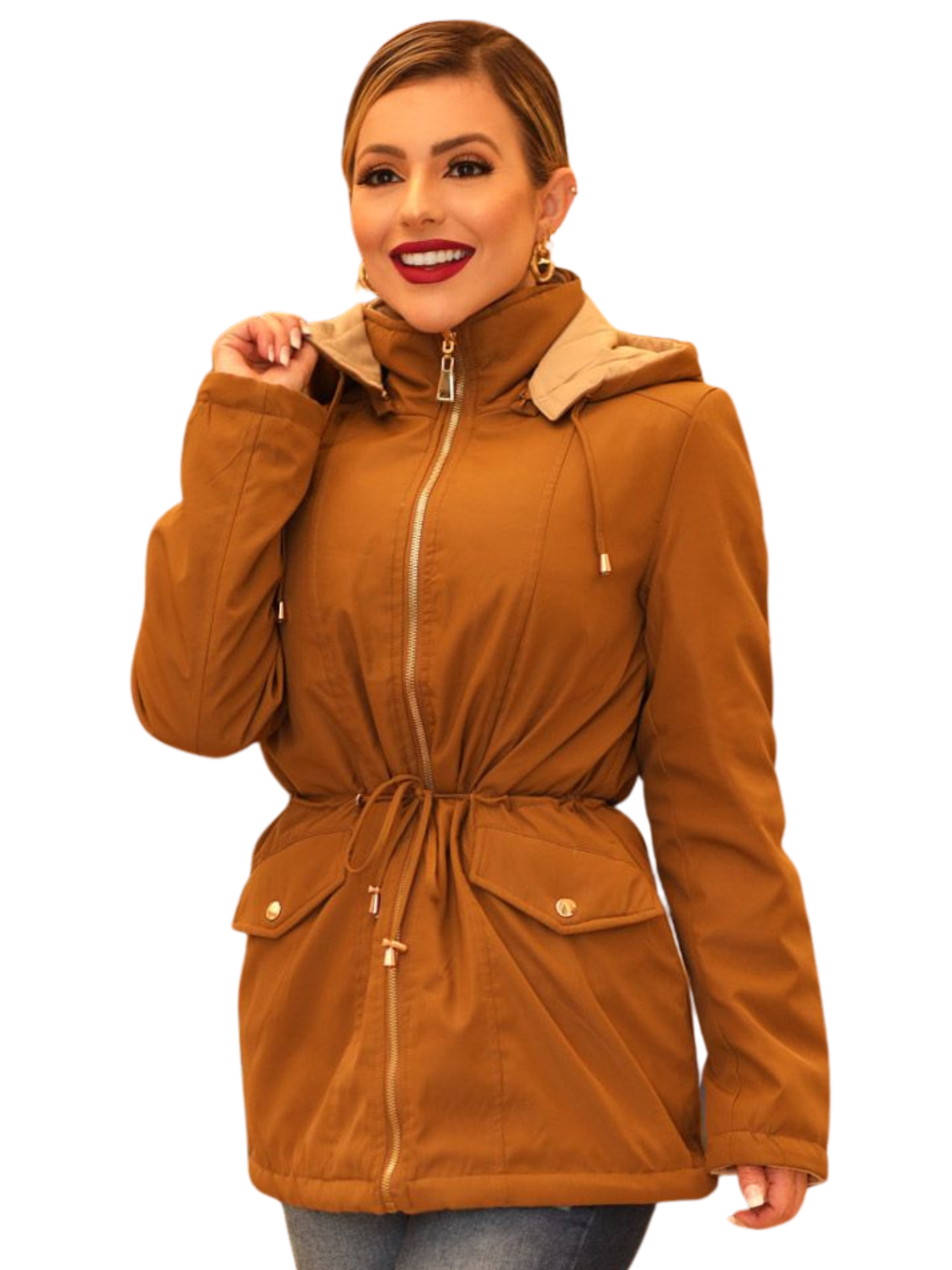 Parka Feminina Nylon Dupla Face Impermeável Marrom