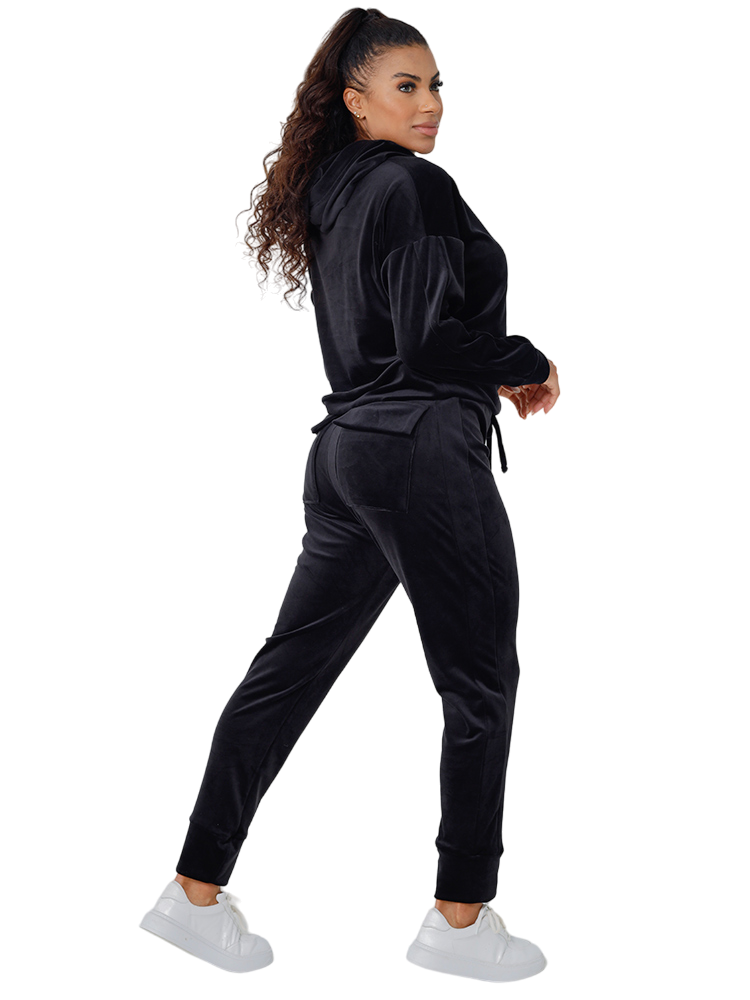 Conjunto Feminino Plush Inverno Bolso Traseiro e Capuz (Preto)