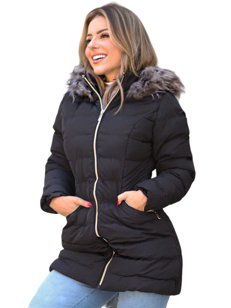 Sobretudo Feminino Nylon Capuz com Pelinhos