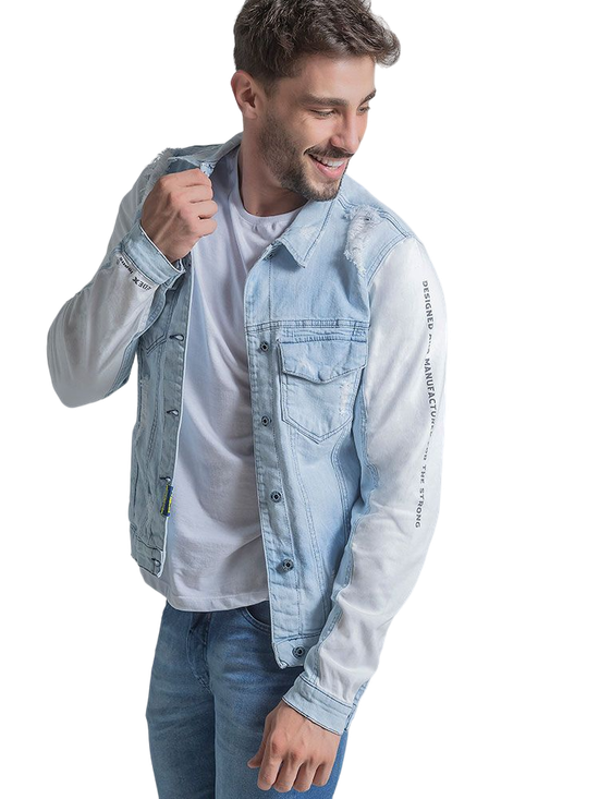 Jaqueta Masculina Jeans Junior Destroyed (Azul Claro)