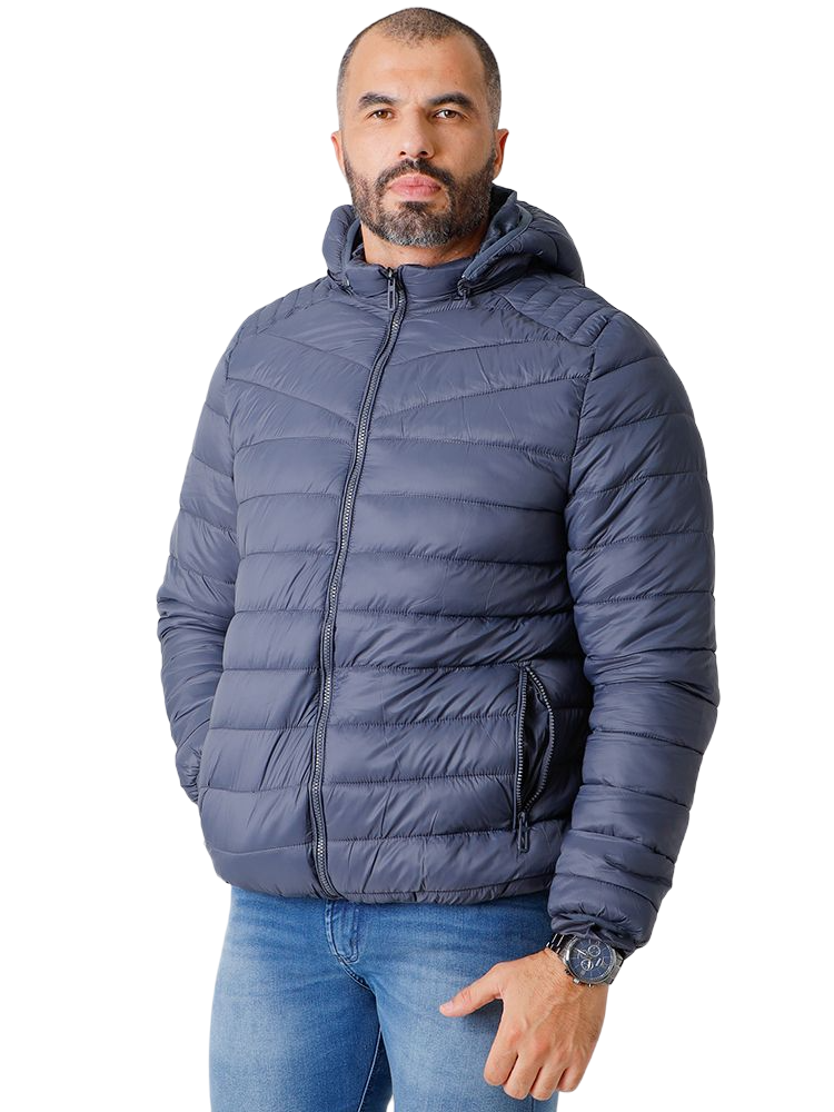 Jaqueta Masculina Nylon Puffer Plus Size com Capuz (Grafite)
