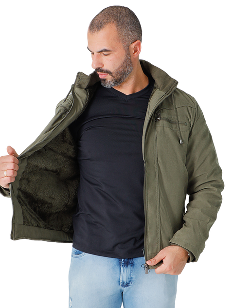 Jaqueta Masculina Sarja Forração Interna Bolsos Zíper (Verde)