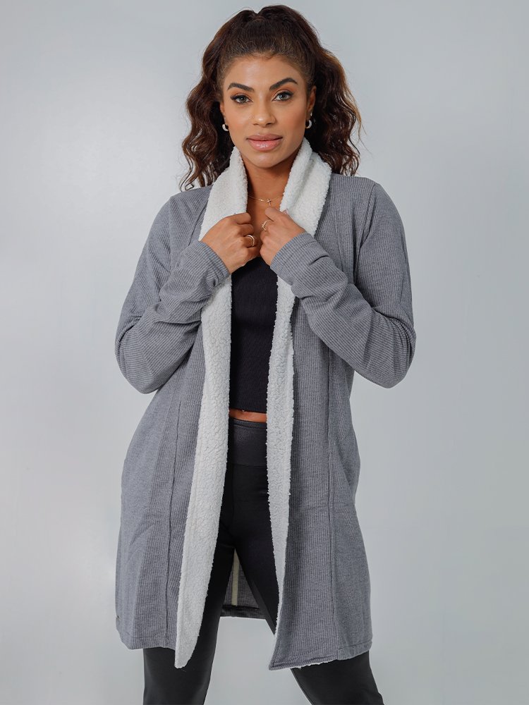 Casaco Unissex Moletom Alongado Overcoat Furry (Cinza)