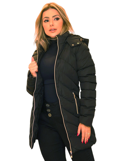 Casaco Puffer Alongado Casaco De Nylon Acolchoado Feminino Jaqueta