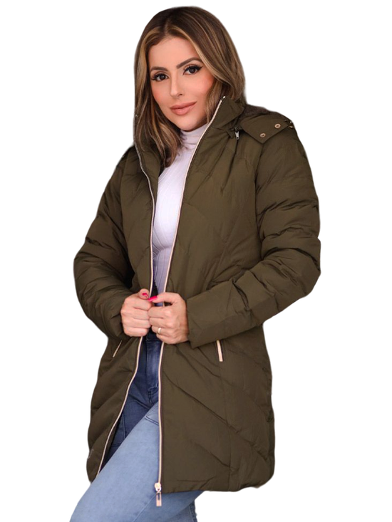 Jaqueta Sobretudo Feminino Nylon Capuz Removível (Verde)