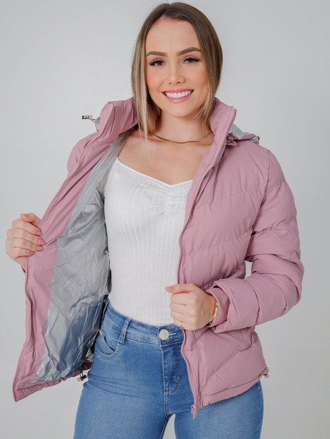 Jaqueta Feminina Nylon Emborrachado Forro Térmico (Lilás)