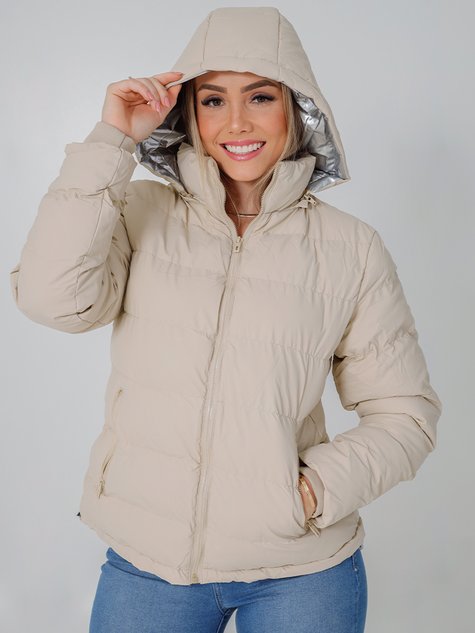 Jaqueta Feminina Nylon Emborrachada Impermeável (Areia)