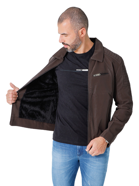 Jaqueta Masculina Couro Ecológico Gola Flat (Marrom) - Main Image