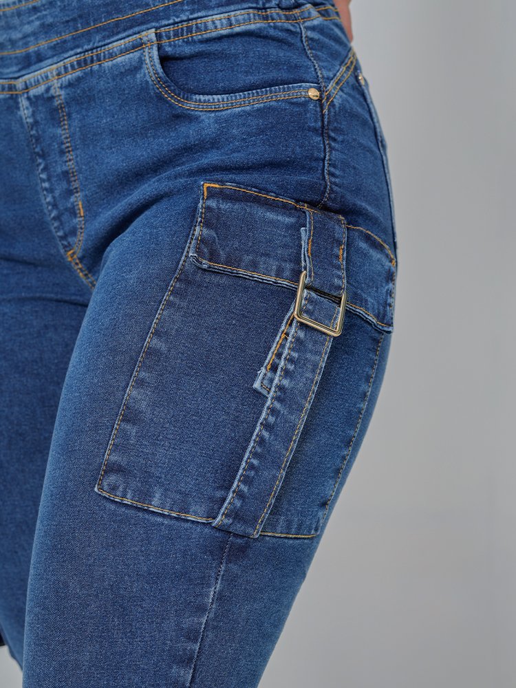 Cal&ccedil;a Feminina Jeans Jogging Cargo Imagem 2