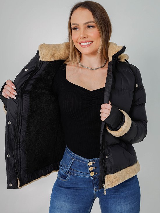 Jaqueta Feminina Nylon Forrada Punho Luva (Preto)