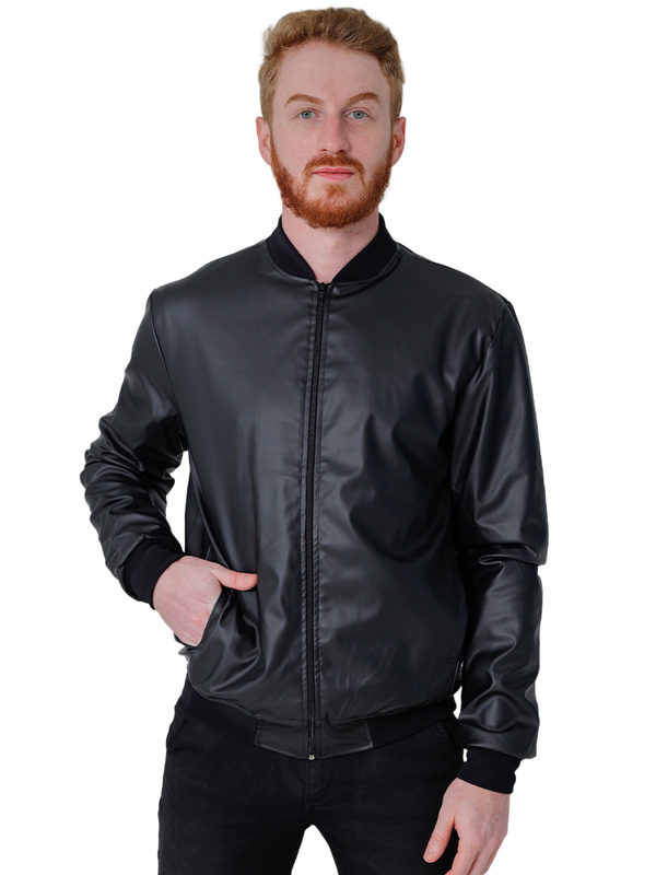 Jaqueta Masculina Couro Sintético Corta Vento (Preto)