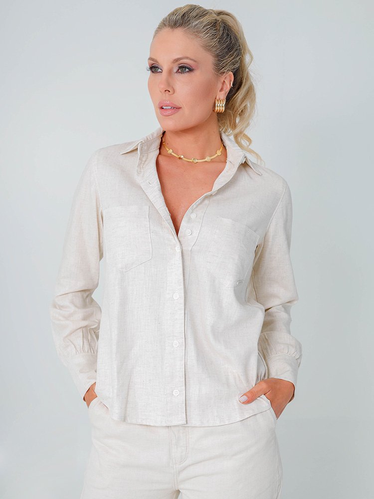 Camisa Feminina de Linho Ampla Social (Areia)