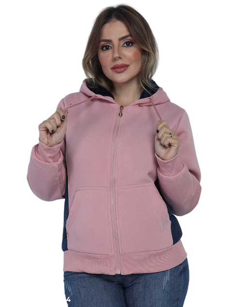 Jaqueta Feminina Moletom com Capuz Forrada Rosa