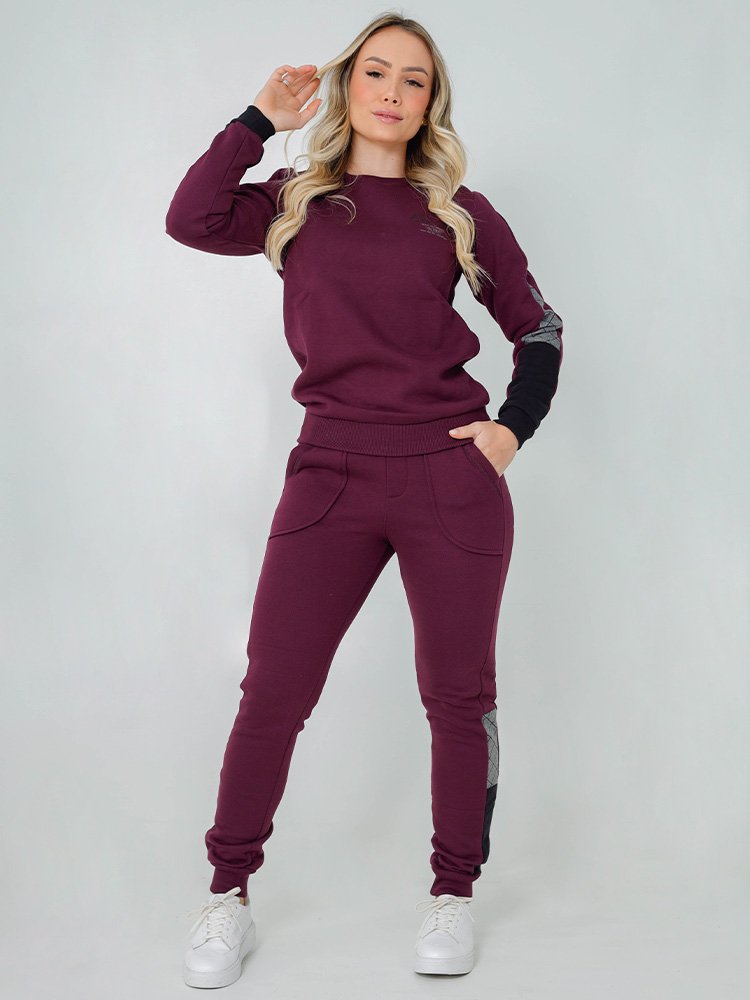 Conjunto Feminino Moletom Inverno Gola O (Roxo)