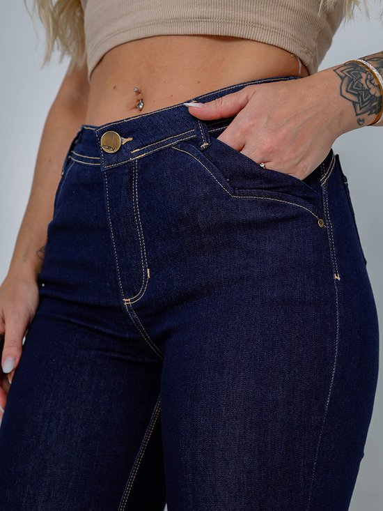 Calça Feminina Jeans Cigarrete Skinny Bolso Faca (Azul)
