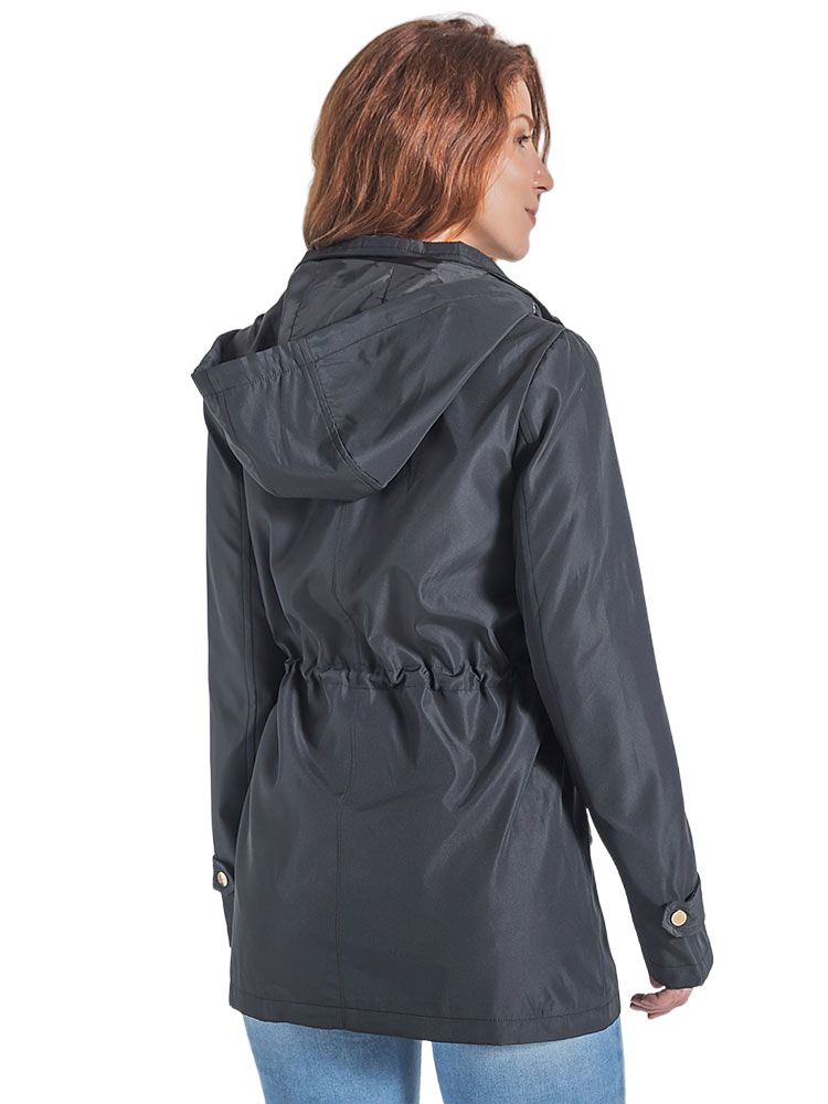 Parka Feminina Nylon Impermeável Alongada (Preto)