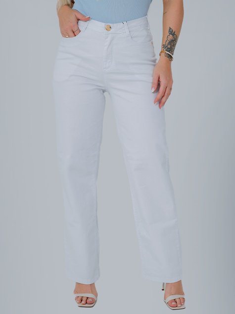 Calça Feminina Sarja Wide Leg Repele Líquido (Branco)