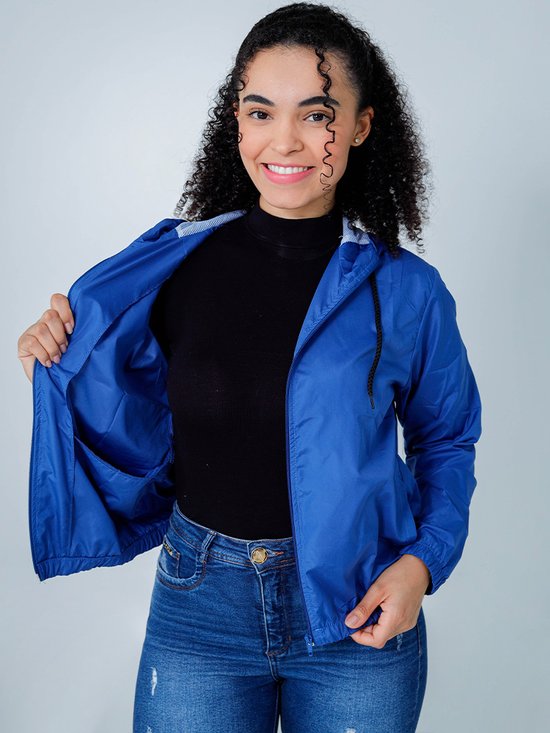 Jaqueta Feminina Nylon Corta Vento com Capuz (Azul)