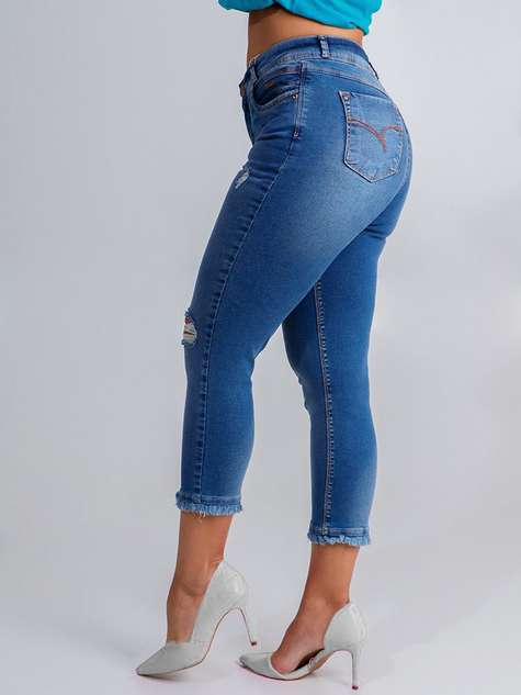 Calça Feminina Jeans Capri Destroyed Desfiada