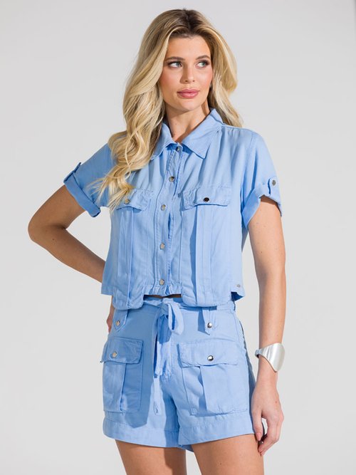 01 conjunto feminino cropped shorts utilitario azul gg