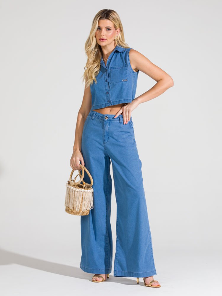 Imagem 1 - Camisa Feminina Jeans Cropped Regata