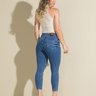 02 calca feminina jeans capri cintura alta modeladora azul 34