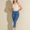 07 calca feminina jeans capri cintura alta modeladora azul 34