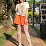 01 shorts saia feminino sarja especial collor bolso cargo laranja 44